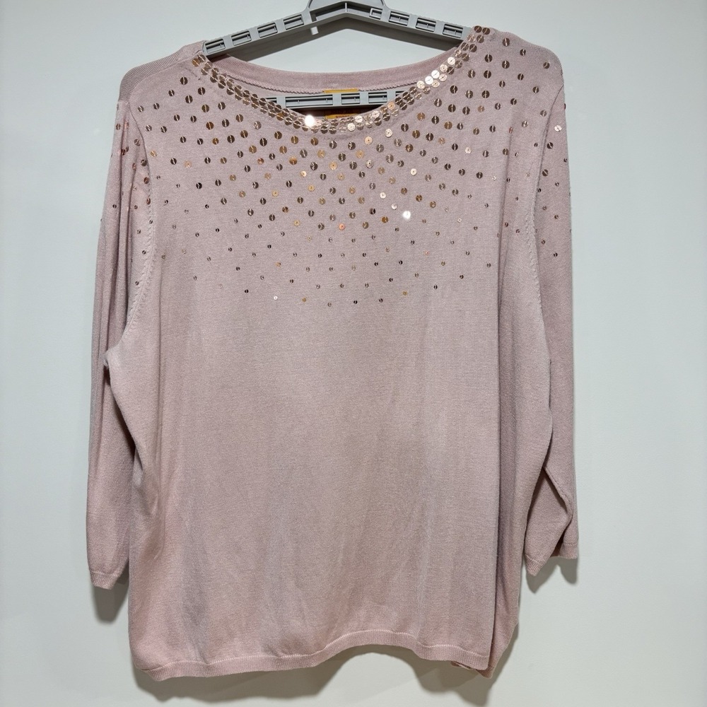 Ruby Rd Top Shirt Pink Embellished Sequins 3/4 Sleeve‎ Womens 3x